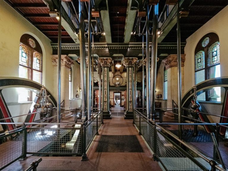 the Victorian Papplewick pumping station interior wheel house and ornate columns