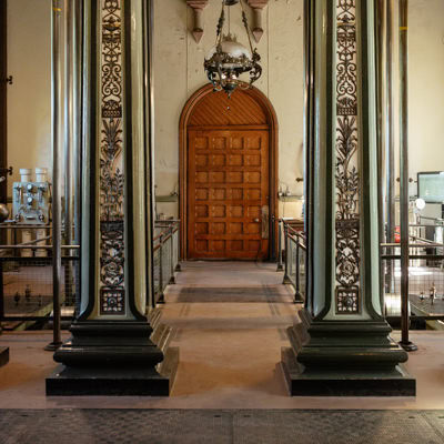 Industrial wedding venue Papplewick pumping station interior Victorian columns